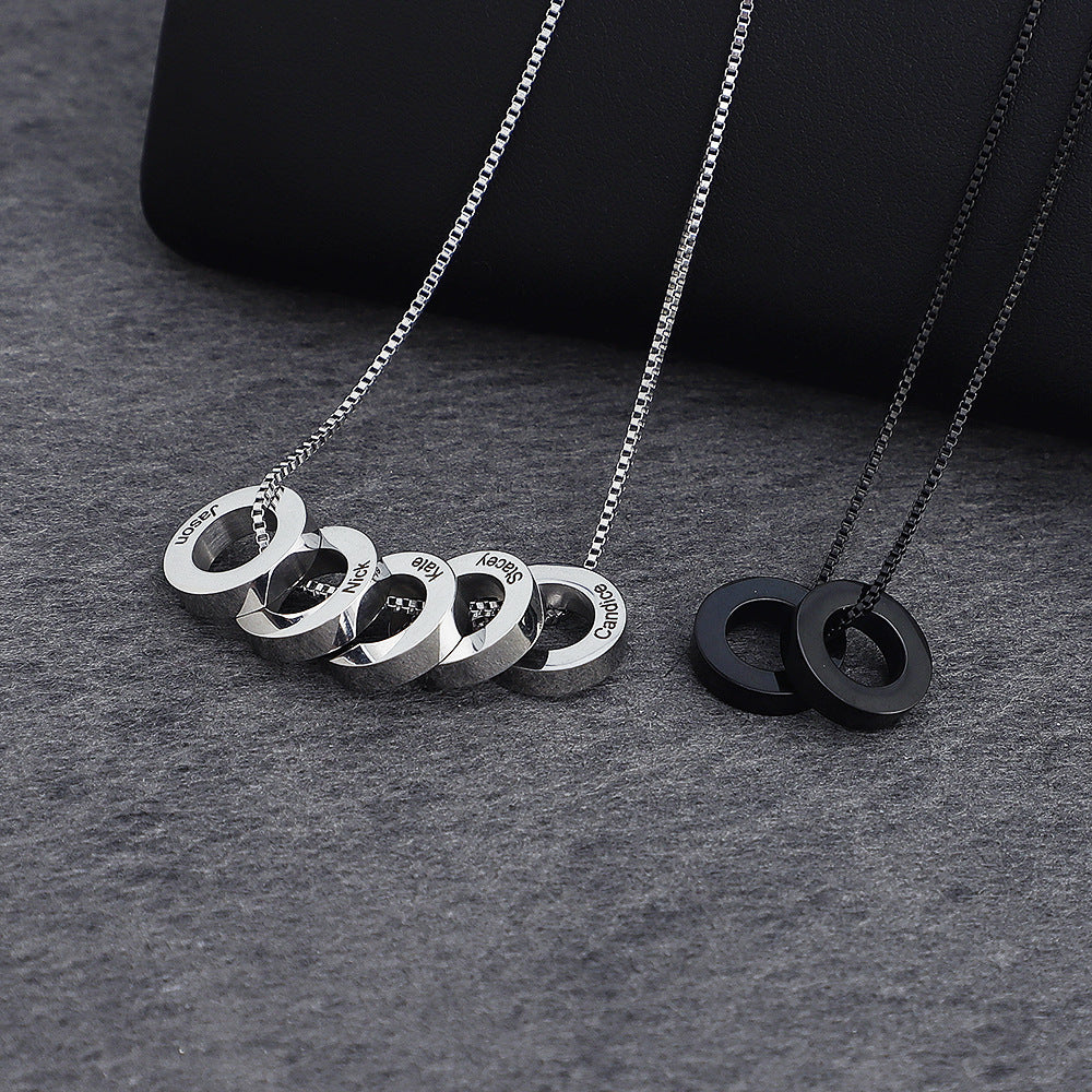 New personality beaded engraved name necklace pendant European and American men's tide silver box chain men's pendant