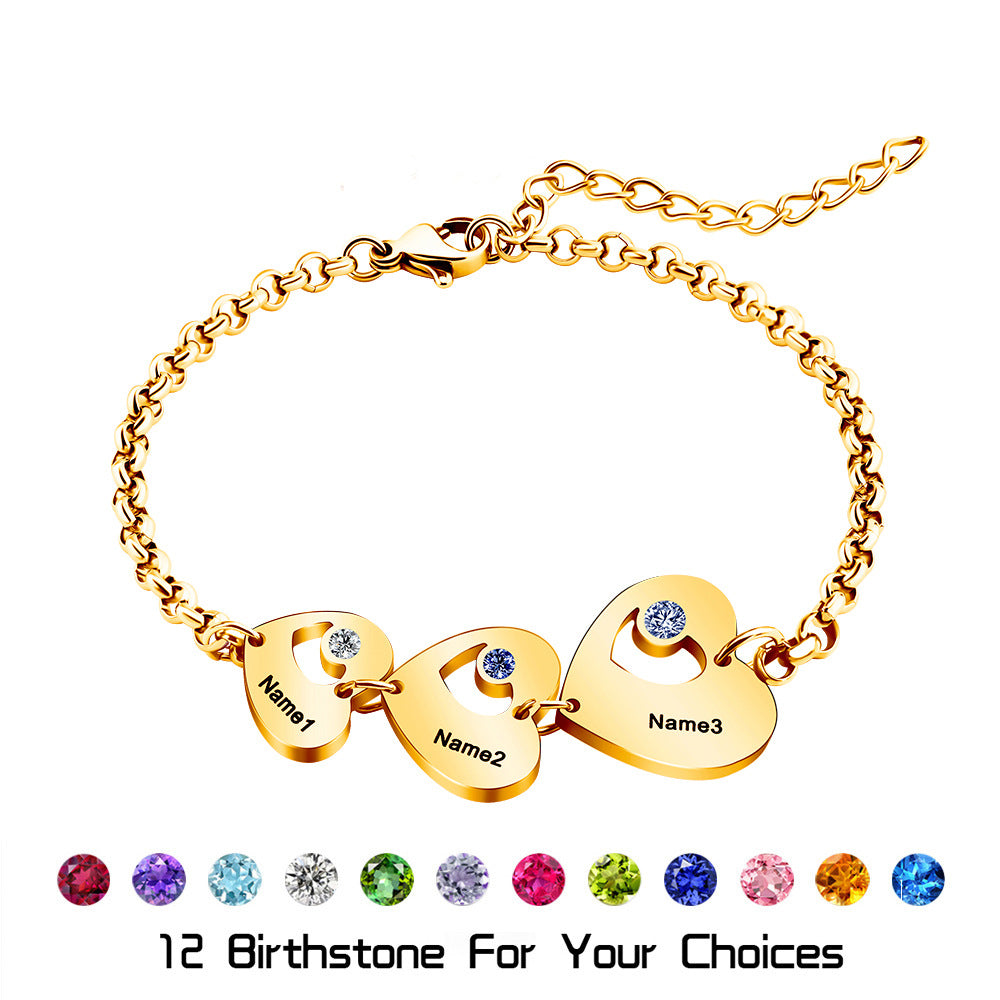 New personality bracelet for girls niche sense of luxury peach heart inlaid with diamonds DIY lettering silver bracelet jewelry