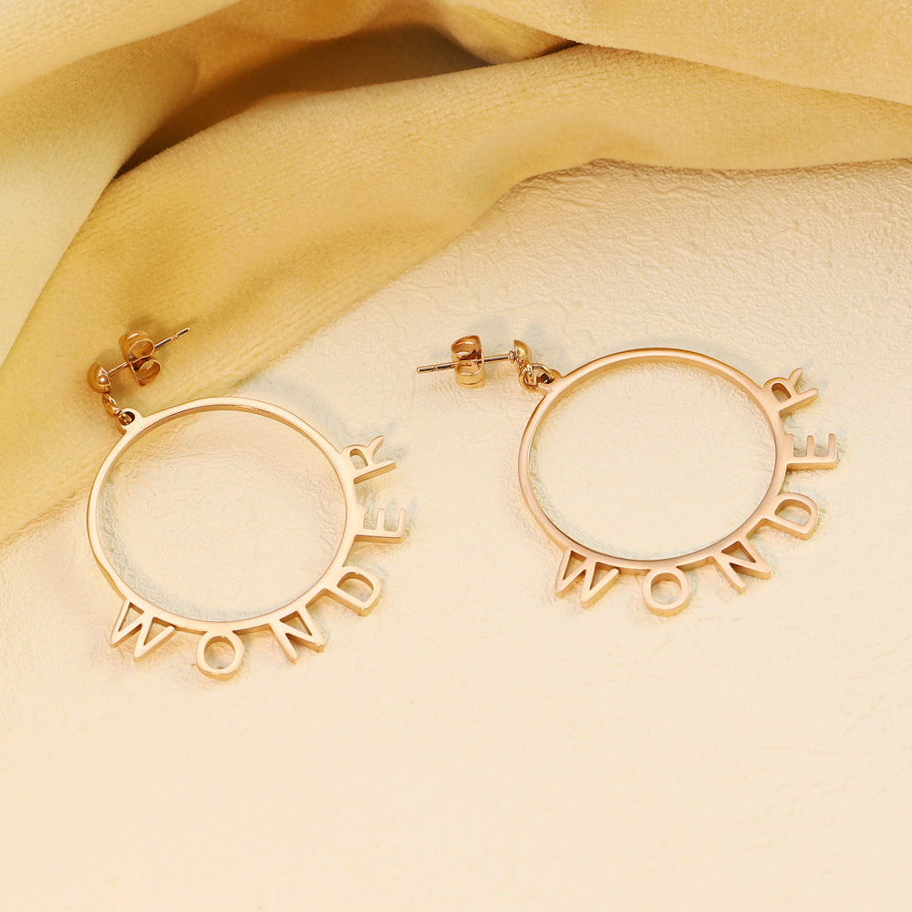 MOM  spot fashion versatile everyday letter hoop earrings niche design trend women's earrings