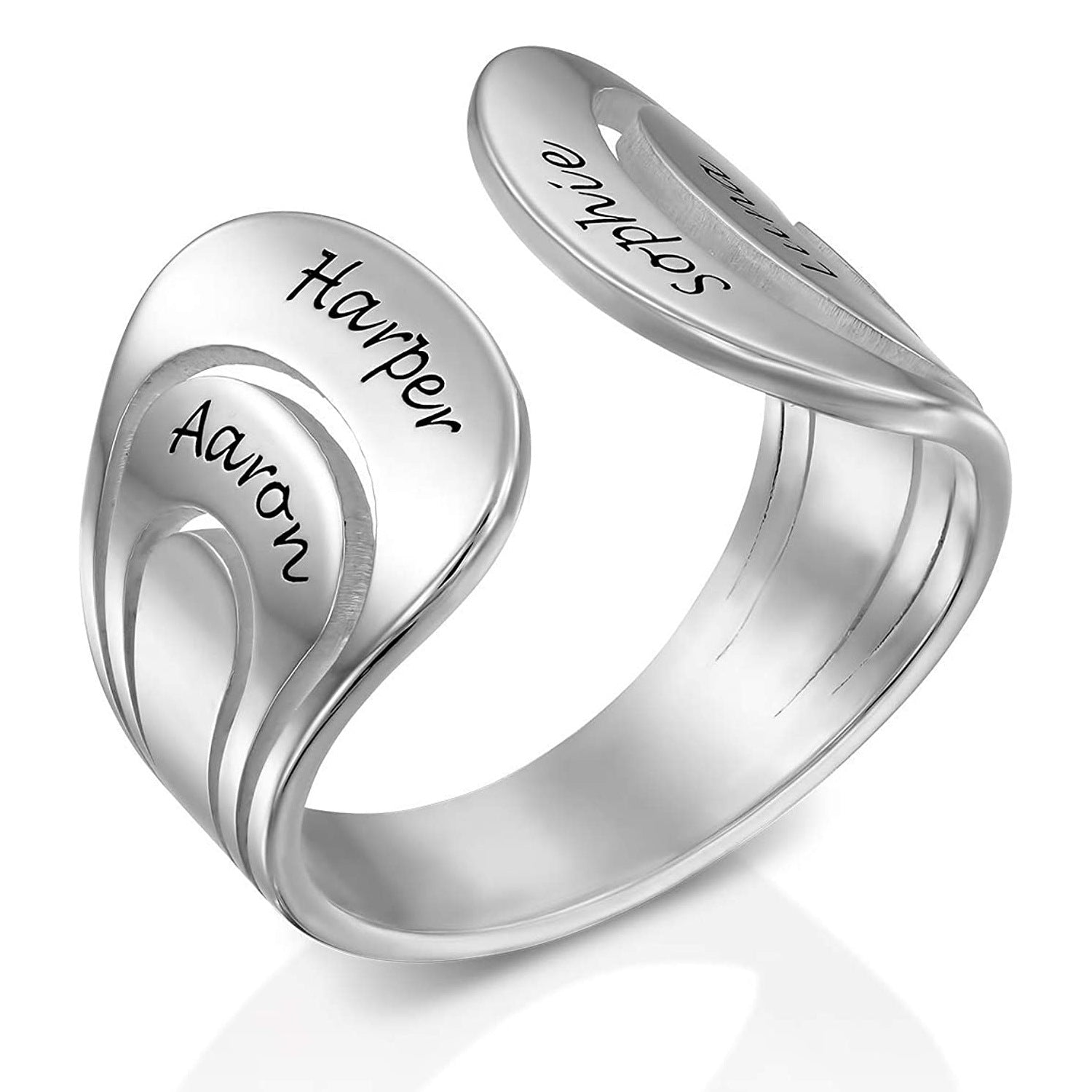 925 Silver Personalized Open Design Hug Ring Family Engraved Name Ring Mother's Day Jewelry Gift