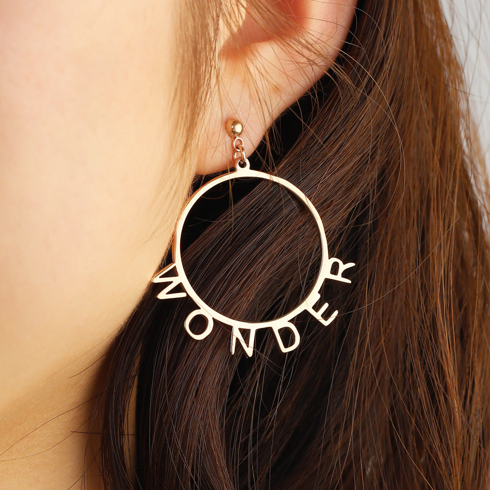 MOM  spot fashion versatile everyday letter hoop earrings niche design trend women's earrings