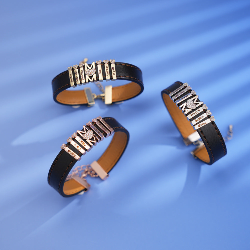 European and American punk style bracelet  Thanksgiving Mother's Day peach heart inlaid with diamonds engraved bracelet jewelry gift factory