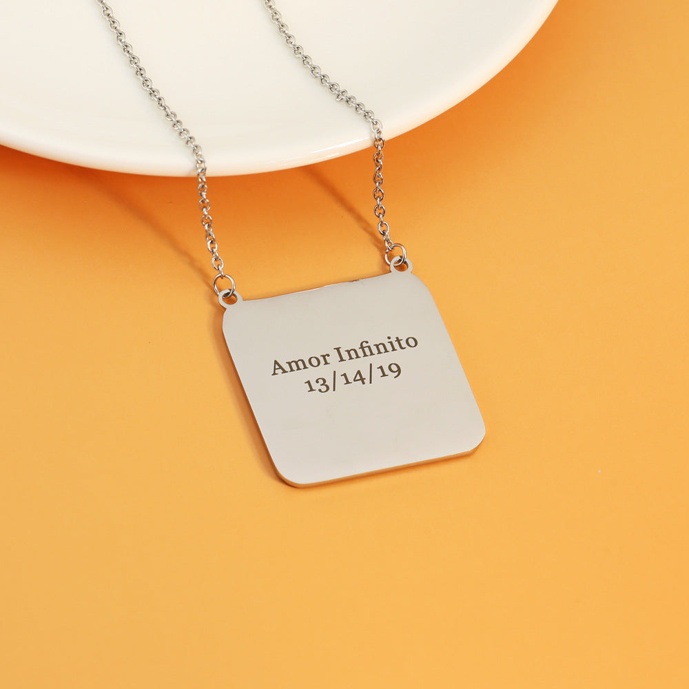 Father's Day European and American Personality Square Photo Frame Lettering Titanium Steel Necklace DIY Photo Pendant Parent-Child Gift Jewelry