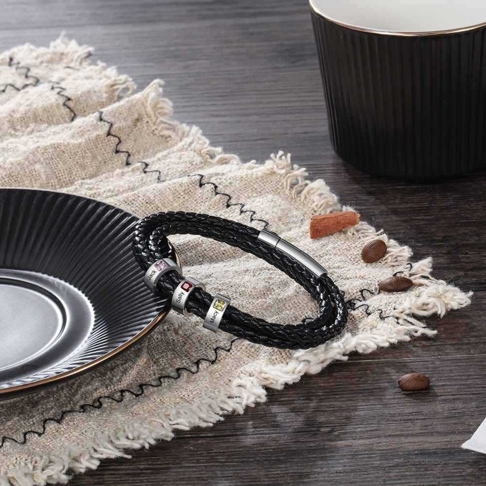 new men's personality leather bracelet DIY lettering inlaid square diamond beads bracelet jewelry gift factory