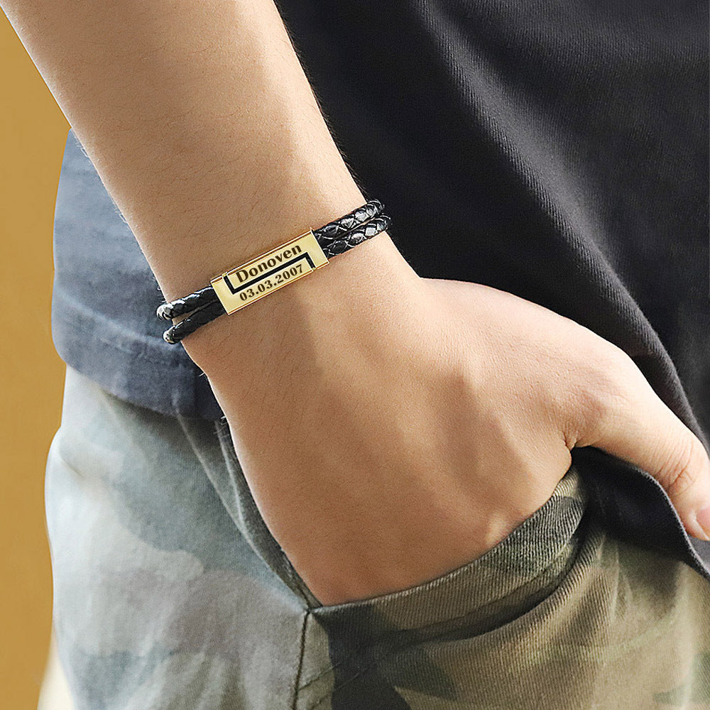 European and American fashion engraving woven personality DIY letter bracelet men's gift multi-color optional  bracelet