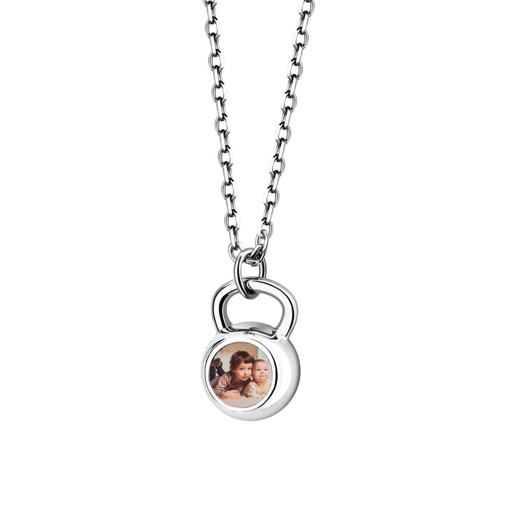 Cross-border trend men's pendant stainless steel fashion fitness sports style dumbbell necklace color print photo dazzling