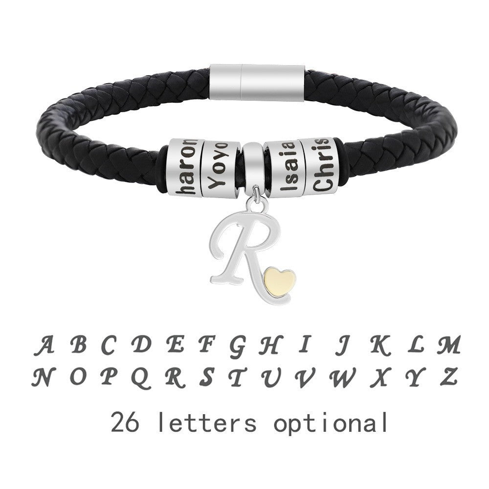 Buddhist beads European and American fashion literary personality leather engraved beads bracelet small accessories 26 letter bracelet