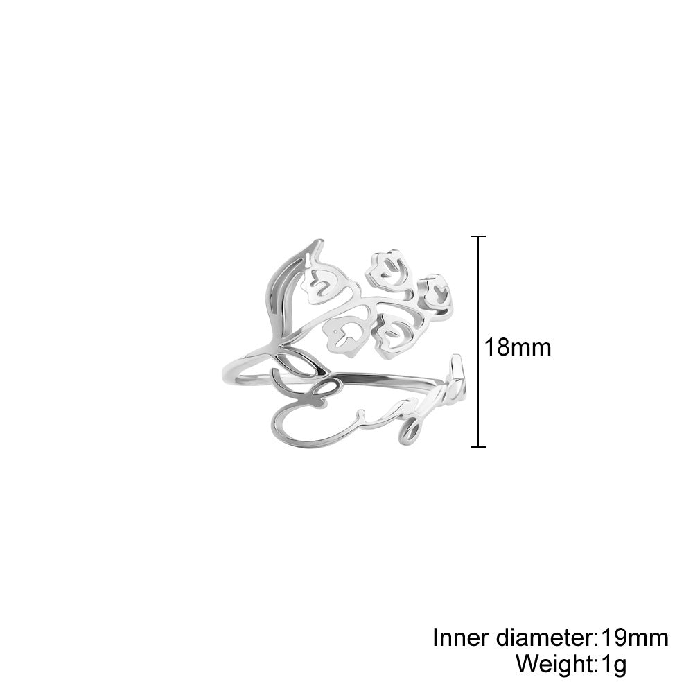 Personality European and American birth commemorative gift December cut birthday flower ring stainless steel ring DIY hand ornament