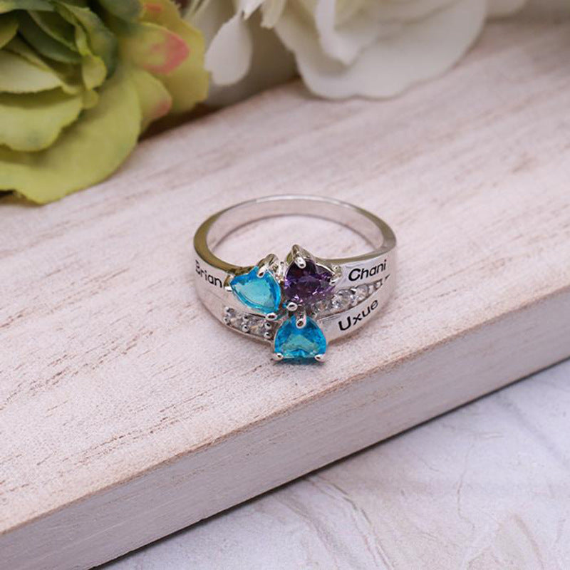 New Mother's Day Gift DIY Engraved Ring Hand Ornament Cross Border New Creative Fashion Micro Zircon Ring Woman