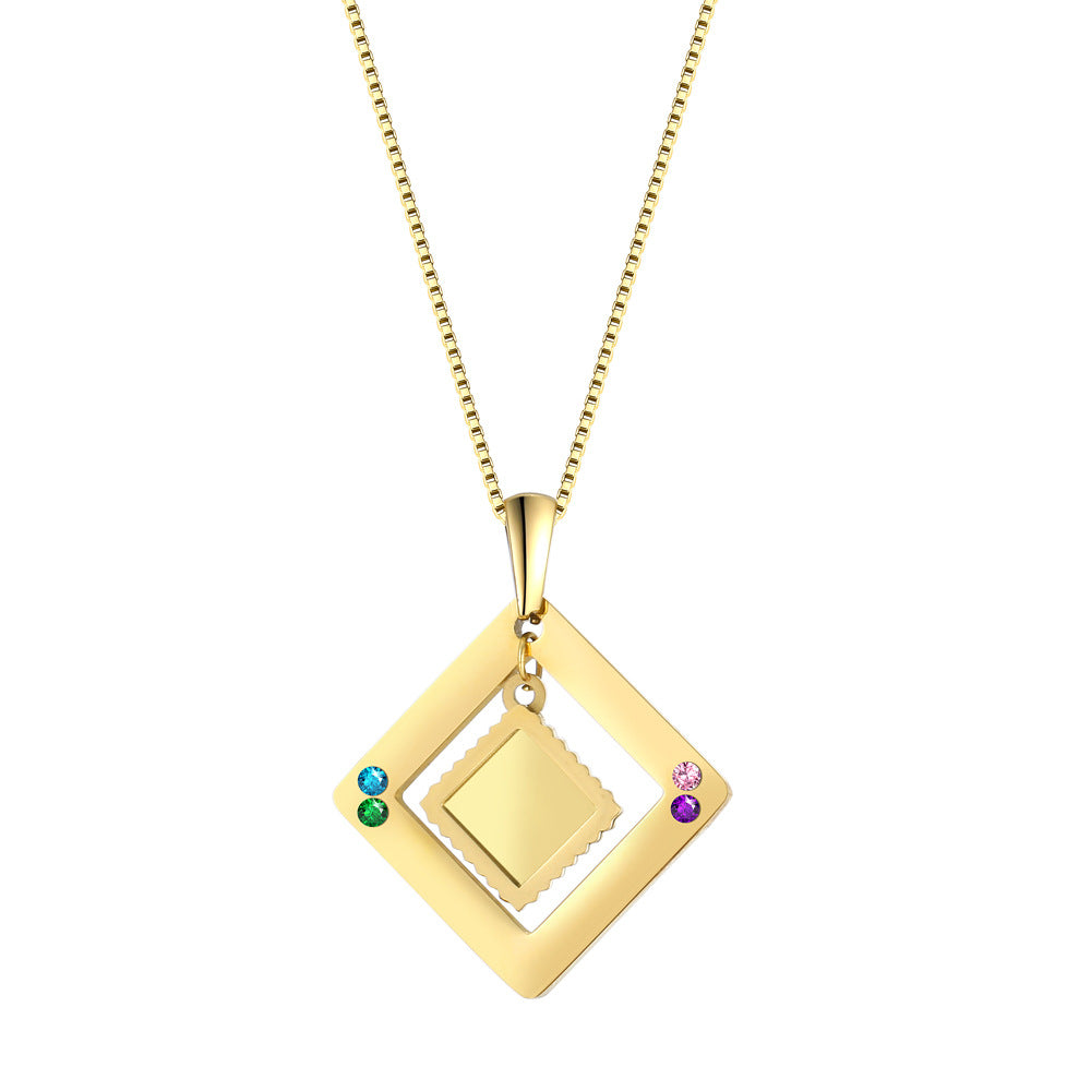 European and American ins style diamond gold copper hollow square photo frame with diamond pendant commemorative photo DIY necklace female