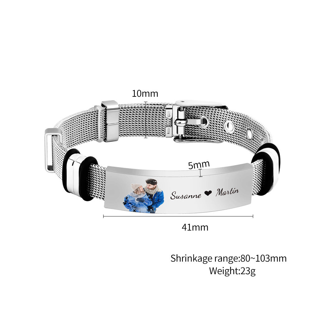 European and American stainless steel men's bracelet color photo printing lettering curved bracelet men's personality fashion mesh strap bracelet jewelry
