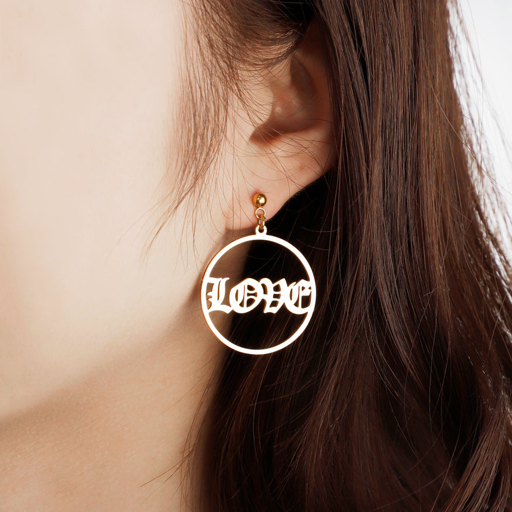 English Round Earrings Creative Personality Cute Women's Earrings Versatile Jewelry Earrings