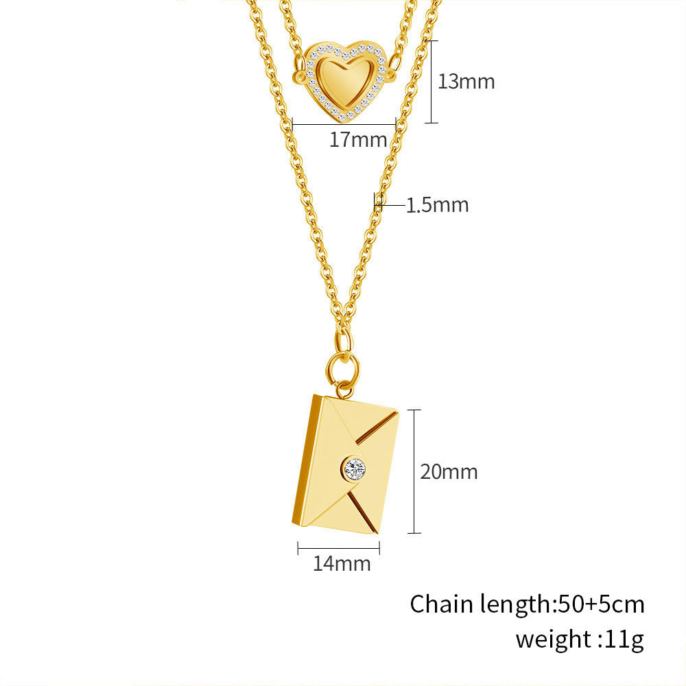European and American valentine's day gift envelope necklace can be DIY lettering necklace women's fashion titanium silver clavicle chain pendant