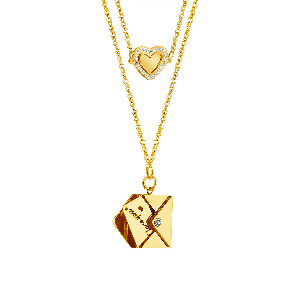European and American valentine's day gift envelope necklace can be DIY lettering necklace women's fashion titanium silver clavicle chain pendant