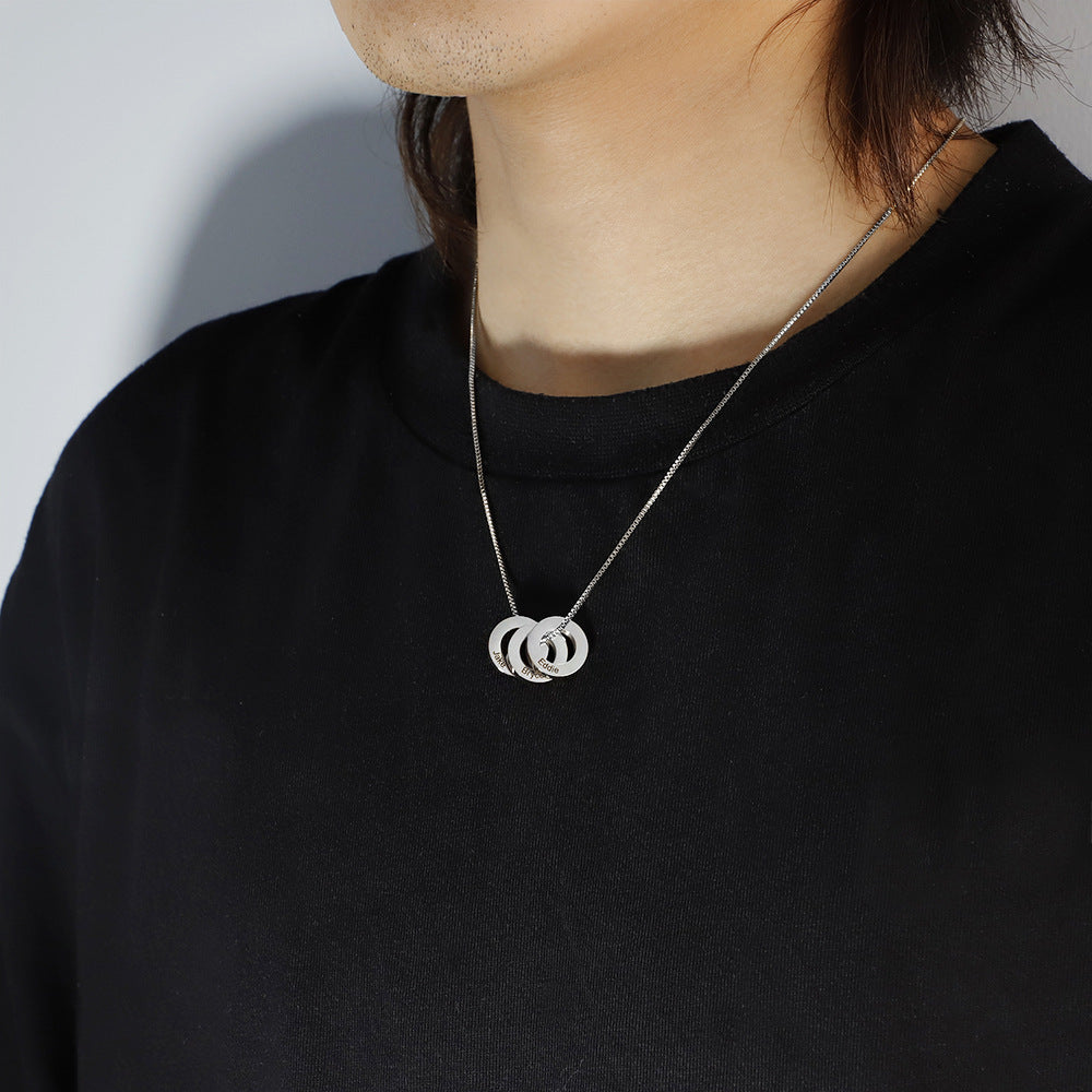 New personality beaded engraved name necklace pendant European and American men's tide silver box chain men's pendant