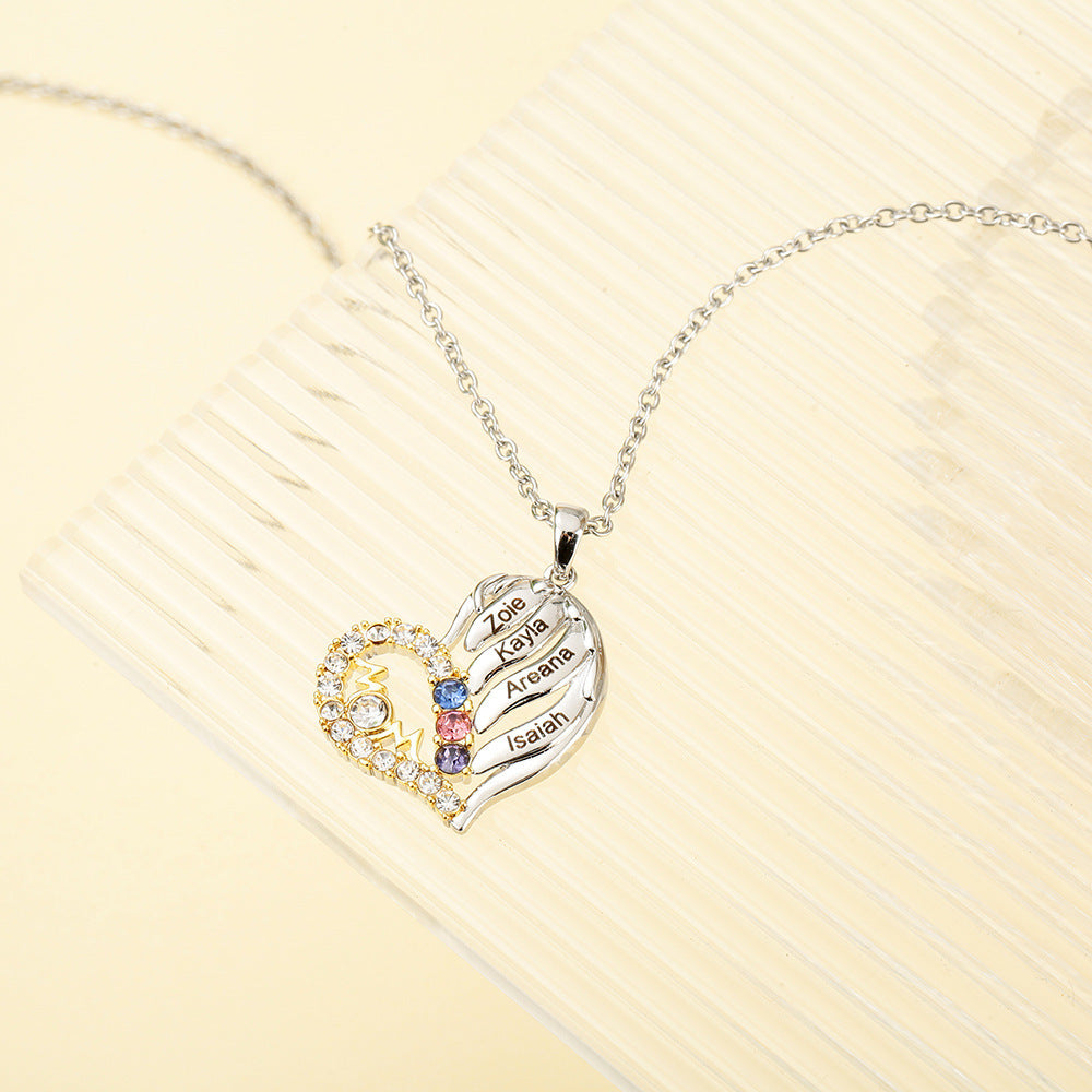 new fashion women's Mother's Day necklace half set with diamonds peach heart necklace engraved name pendant Mother's Day gift