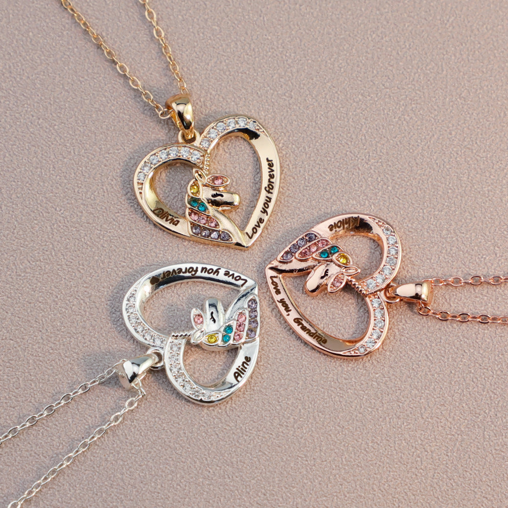 Mother's Day gifts, copper material necklaces, European and American fashion, personality, creative unicorn necklaces, female letter pendant jewelry