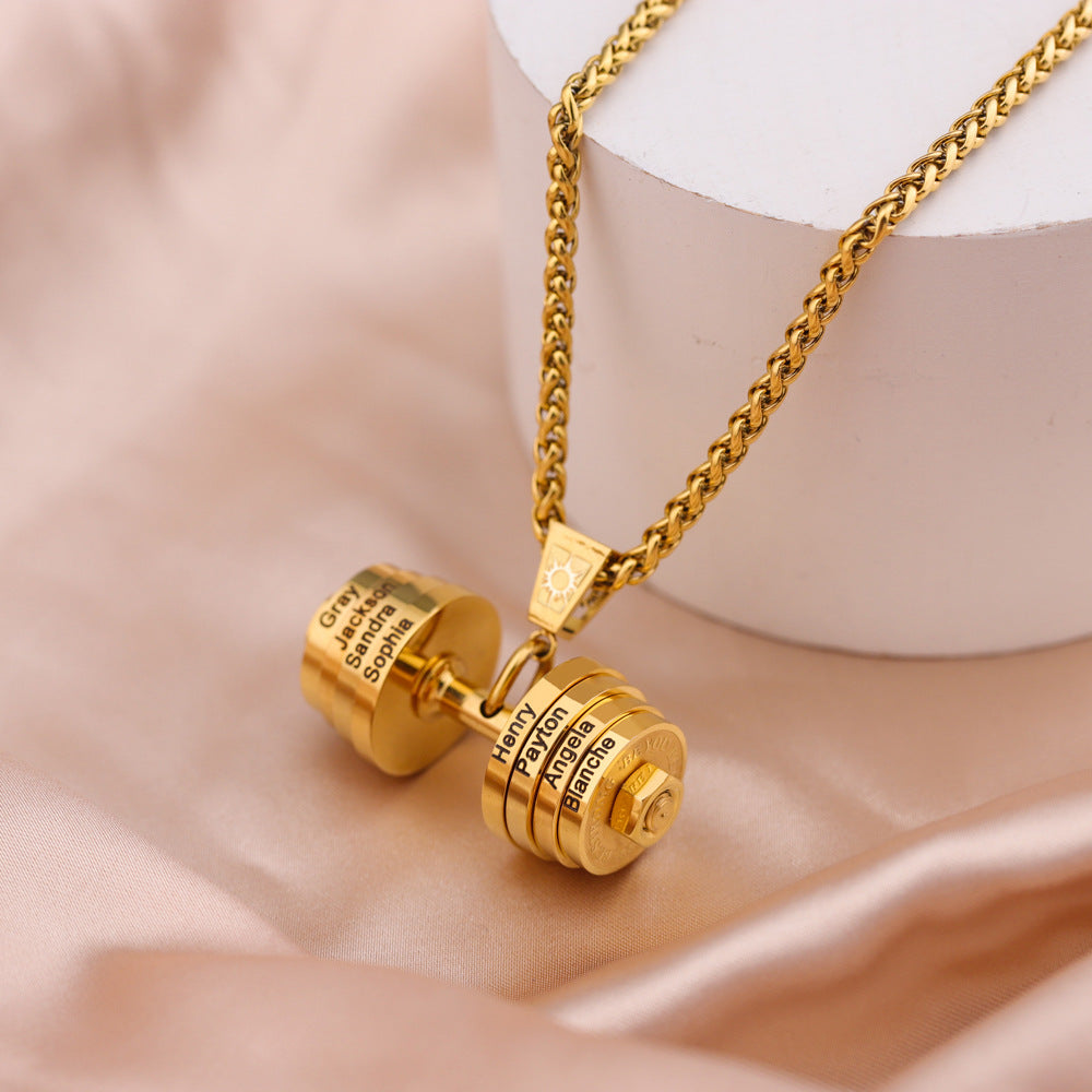hot sale creative fashion fitness dumbbell men's necklace pendant stainless steel jewelry personality trendy can be customized