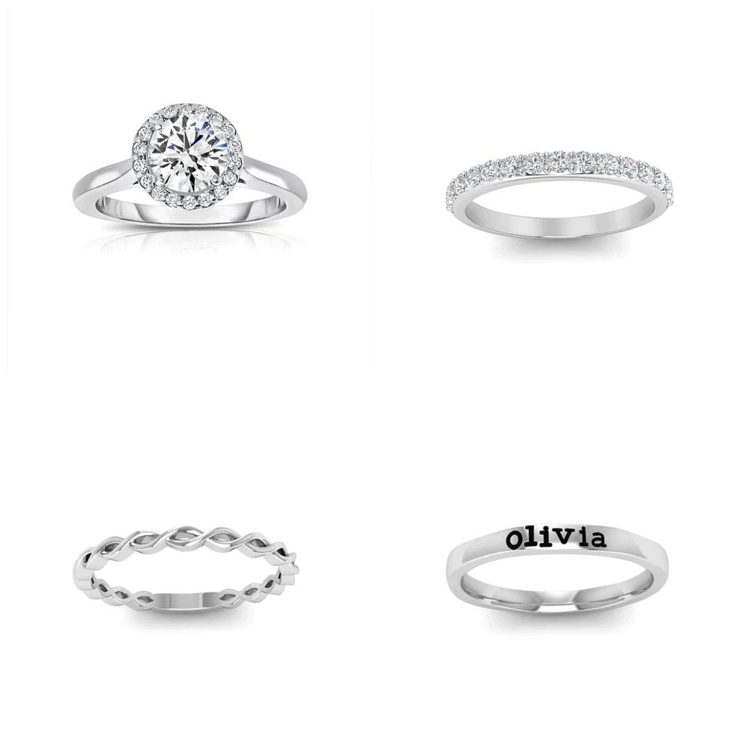 European and American  hot selling Valentine's Day combination zircon stacking ring ring fashion commuting trend multi-element personalized carving