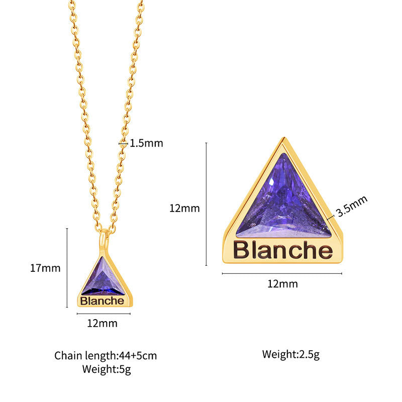 Custom engraved birthstone triangle diamond necklace pendant fashion versatile stainless steel geometric diamond triangle earrings