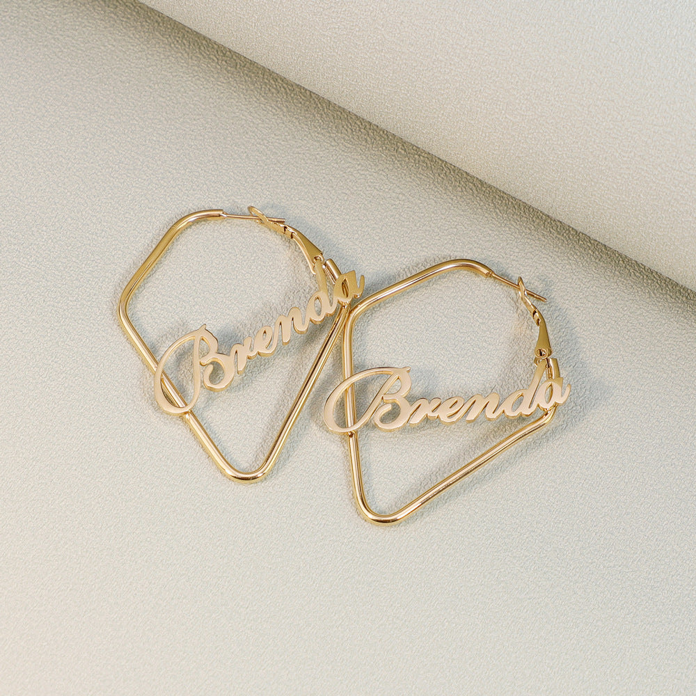 New creative irregular square English name Brenda earrings female titanium temperament stud earrings