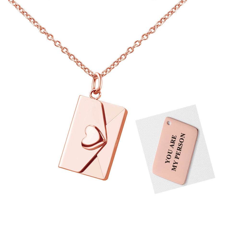 European and American DIY personality fashion versatile love envelope necklace silver engraving clavicle chain Valentine's Day gifts