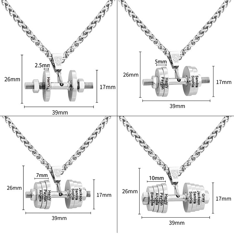 hot sale creative fashion fitness dumbbell men's necklace pendant stainless steel jewelry personality trendy can be customized