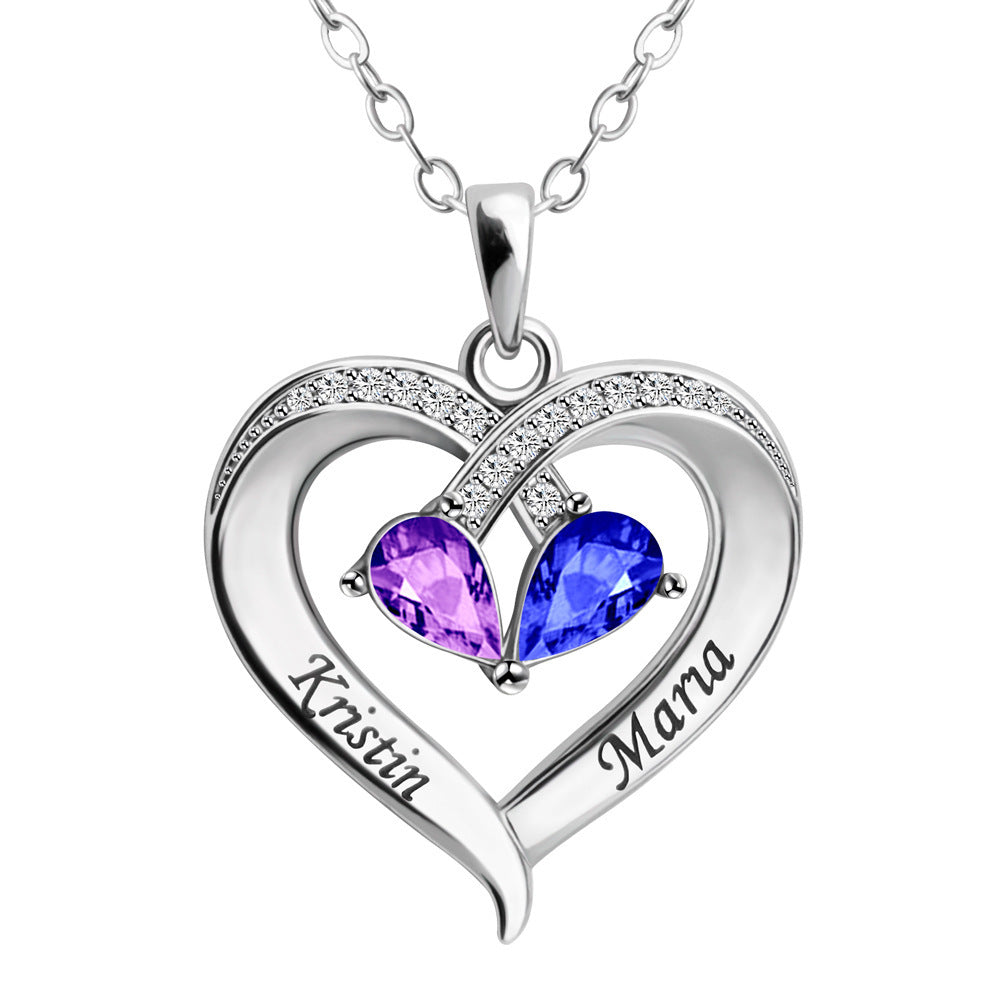 double-letter water drop couple necklace women's engraved name to send girlfriends peach heart pendant clavicle chain jewelry