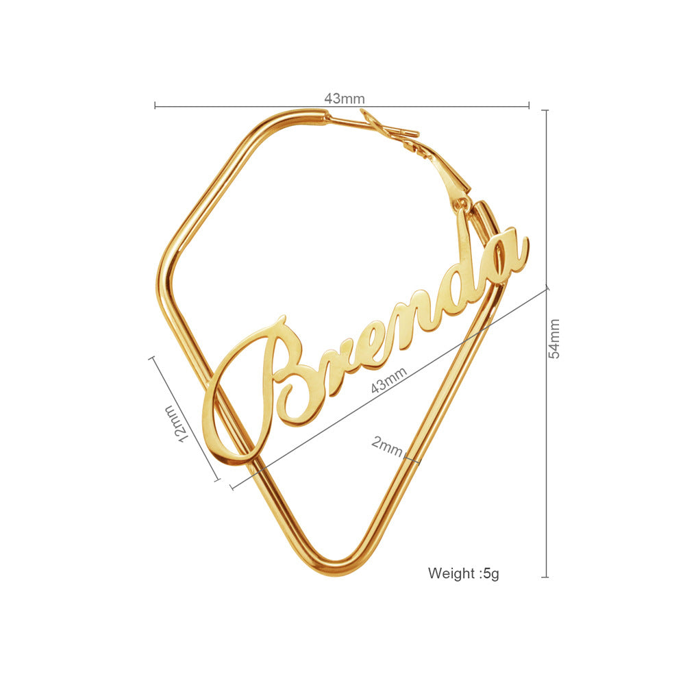 New creative irregular square English name Brenda earrings female titanium temperament stud earrings
