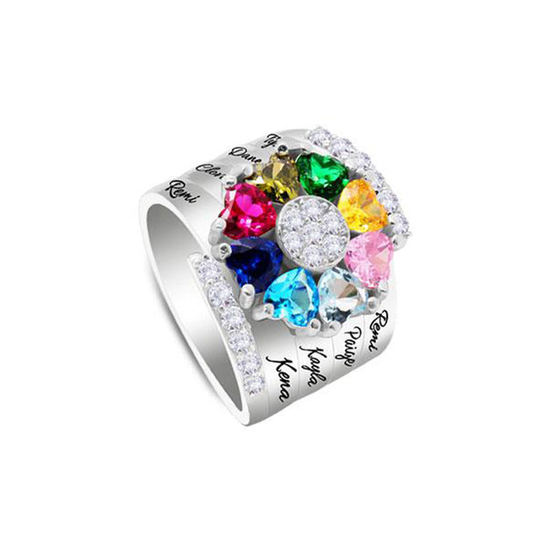 New Mother's Day Gift DIY Engraved Ring Hand Ornament Cross Border New Creative Fashion Micro Zircon Ring Woman
