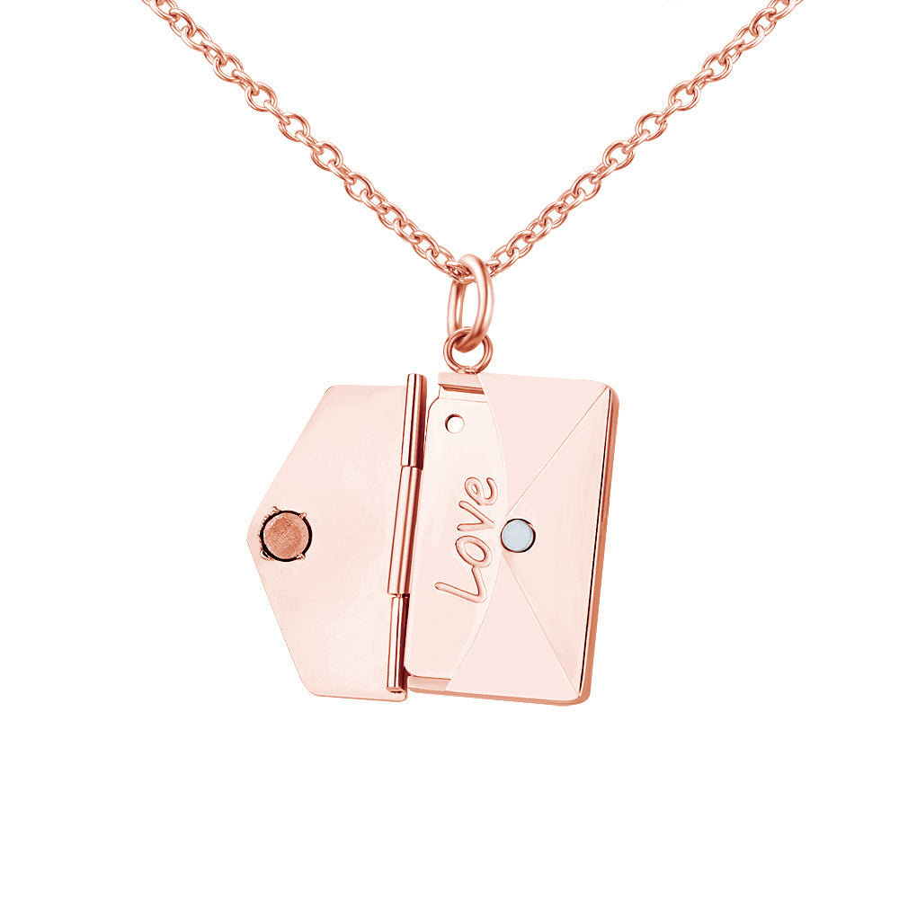 European and American DIY personality fashion versatile love envelope necklace silver engraving clavicle chain Valentine's Day gifts