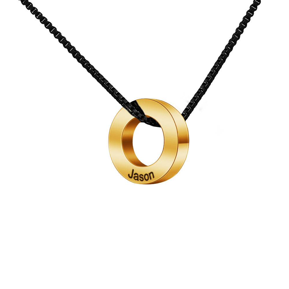 New personality beaded engraved name necklace pendant European and American men's tide silver box chain men's pendant