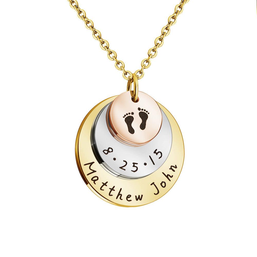 new disc clavicle chain female baby feet birth brand lettering necklace medallion pendant female