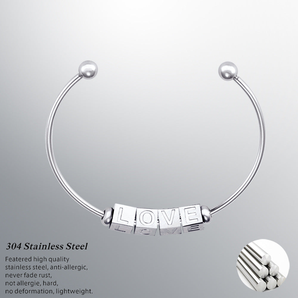 New stainless steel threaded mouth detachable activity bracelet DIY three-dimensional 24 English letter beaded bracelet