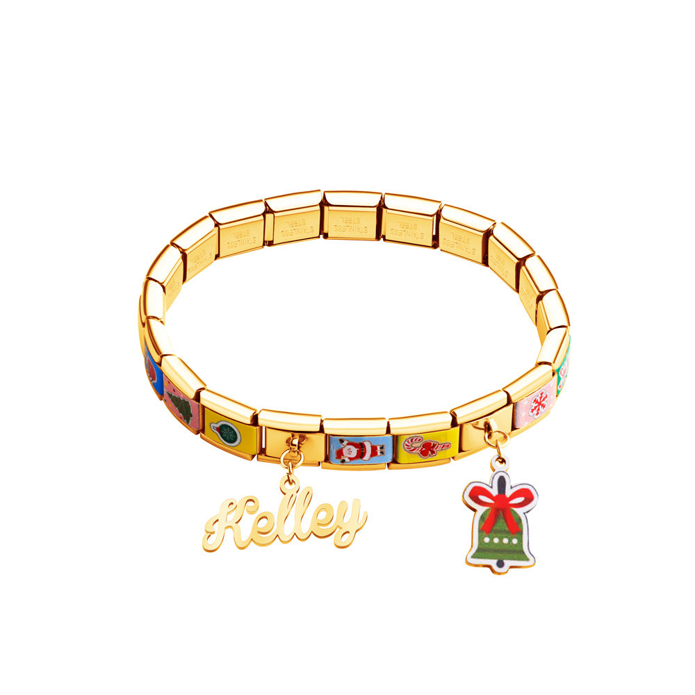 European and American new christmas gift color printing bracelet DIY engraved name bracelet stainless steel creative personality bracelet women