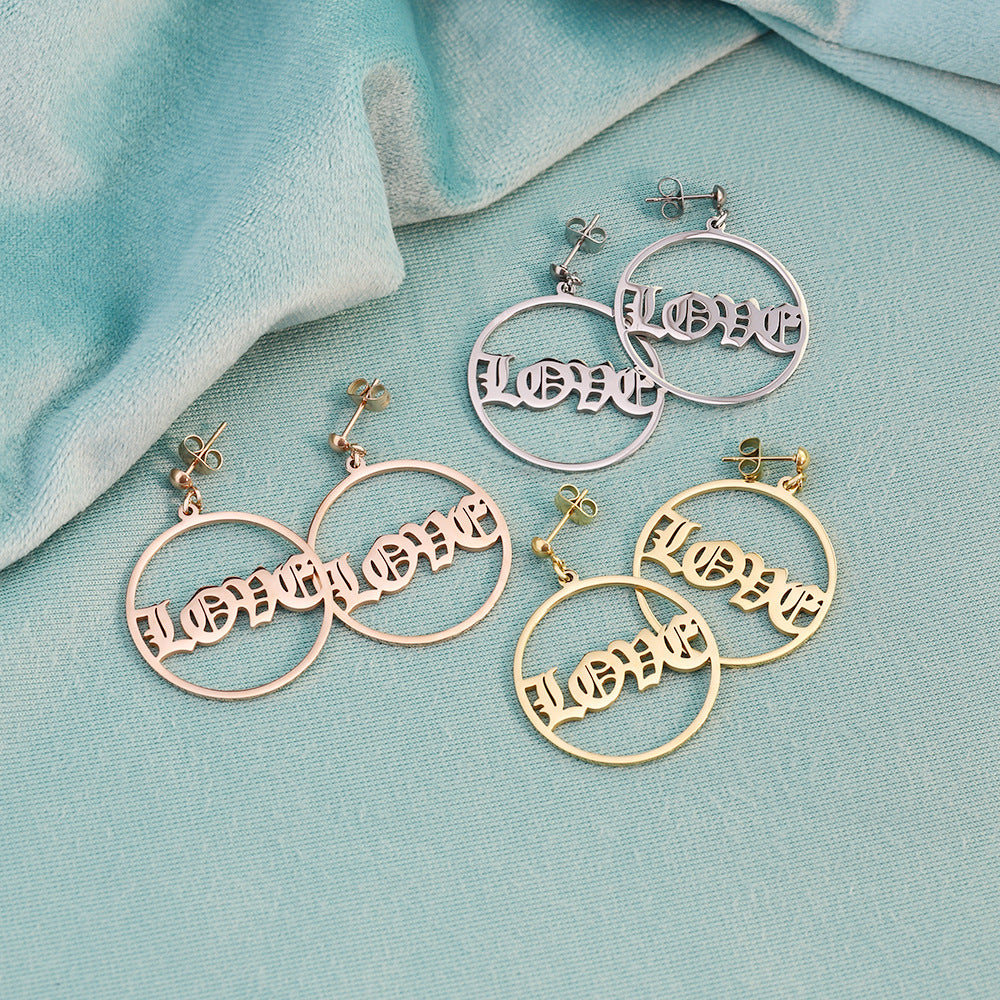 English Round Earrings Creative Personality Cute Women's Earrings Versatile Jewelry Earrings