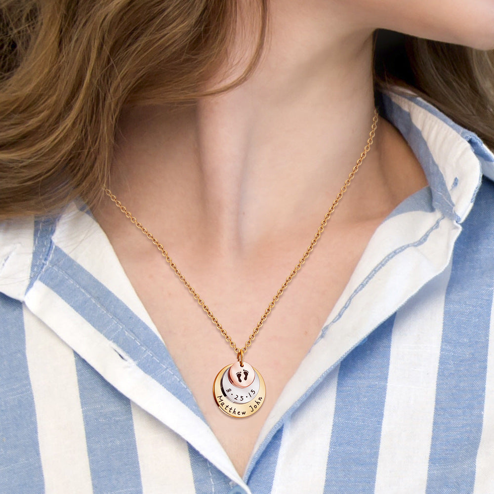 new disc clavicle chain female baby feet birth brand lettering necklace medallion pendant female