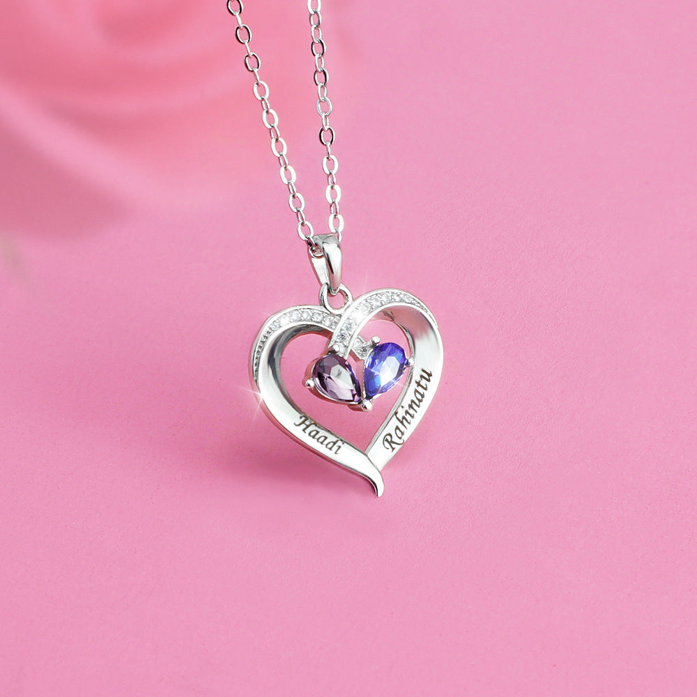 double-letter water drop couple necklace women's engraved name to send girlfriends peach heart pendant clavicle chain jewelry