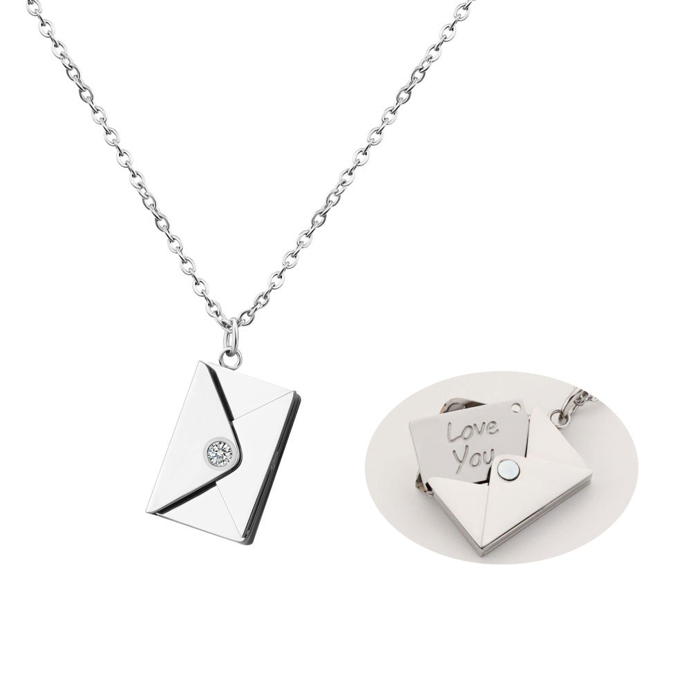 European and American valentine's day gift envelope necklace can be DIY lettering necklace women's fashion titanium silver clavicle chain pendant