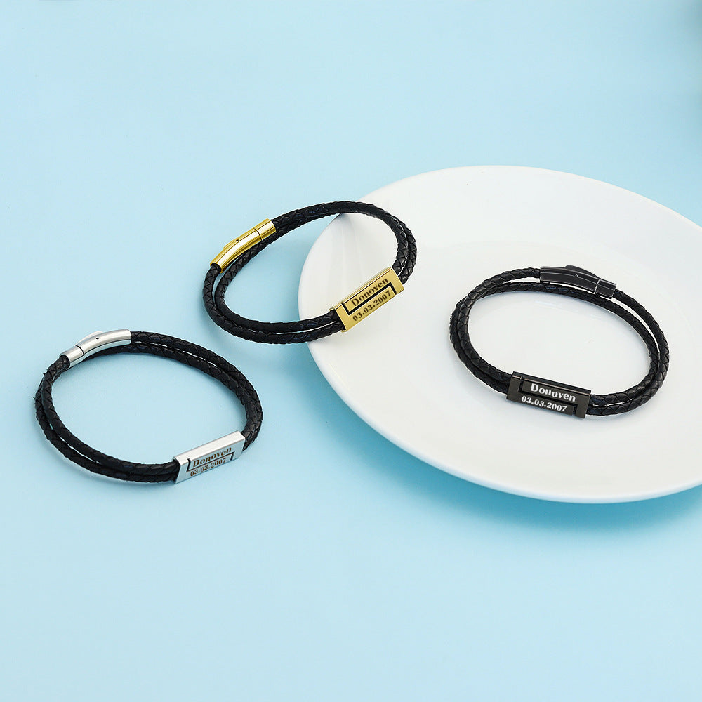 European and American fashion engraving woven personality DIY letter bracelet men's gift multi-color optional  bracelet