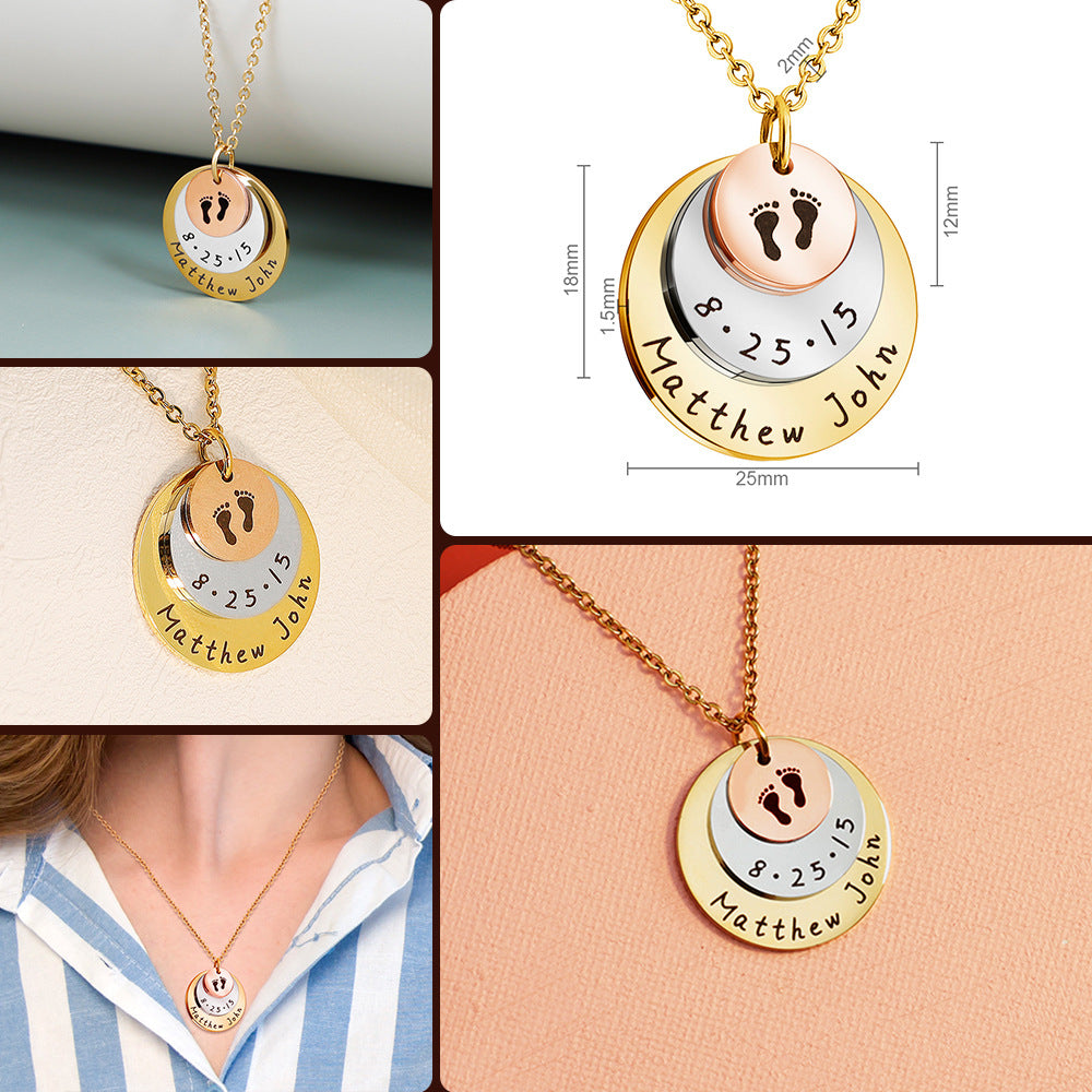 new disc clavicle chain female baby feet birth brand lettering necklace medallion pendant female