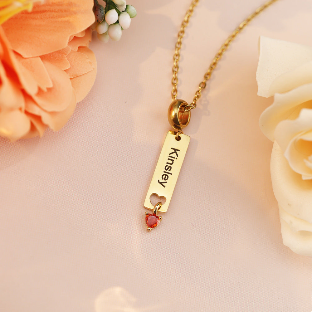 new peach heart birthday diamond clavicle chain birthday gift niche square piece couple necklace accessories can be engraved
