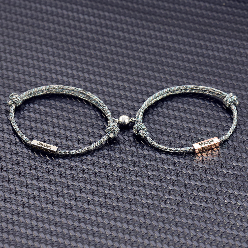 European and American  personality DIY engraved name weaving bracelet letter magnetic couple bracelet niche sense bracelet