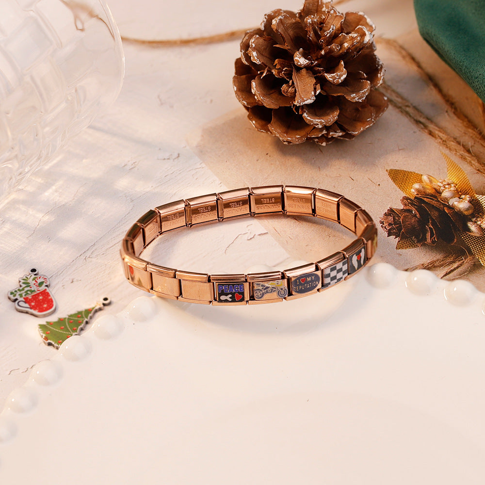 European and American new christmas gift color printing bracelet DIY engraved name bracelet stainless steel creative personality bracelet women