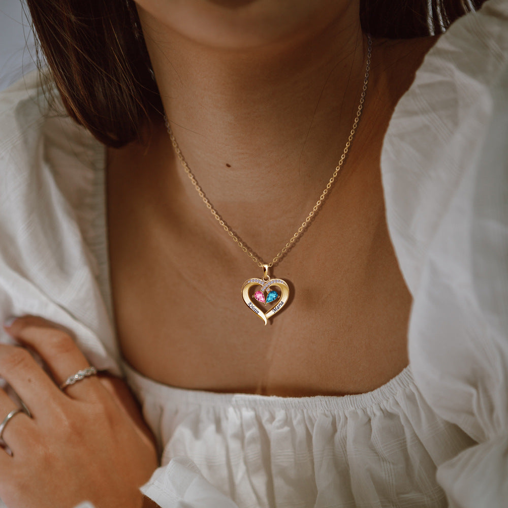 double-letter water drop couple necklace women's engraved name to send girlfriends peach heart pendant clavicle chain jewelry