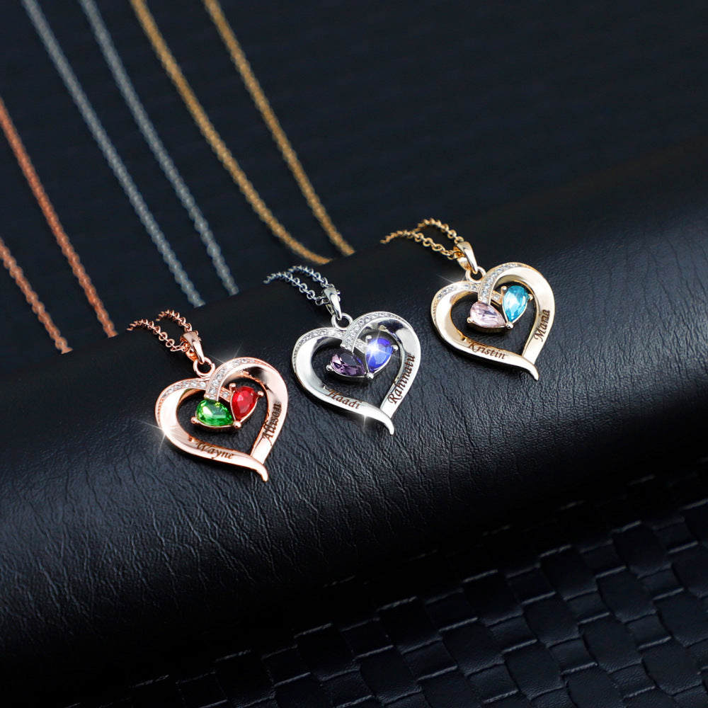 double-letter water drop couple necklace women's engraved name to send girlfriends peach heart pendant clavicle chain jewelry