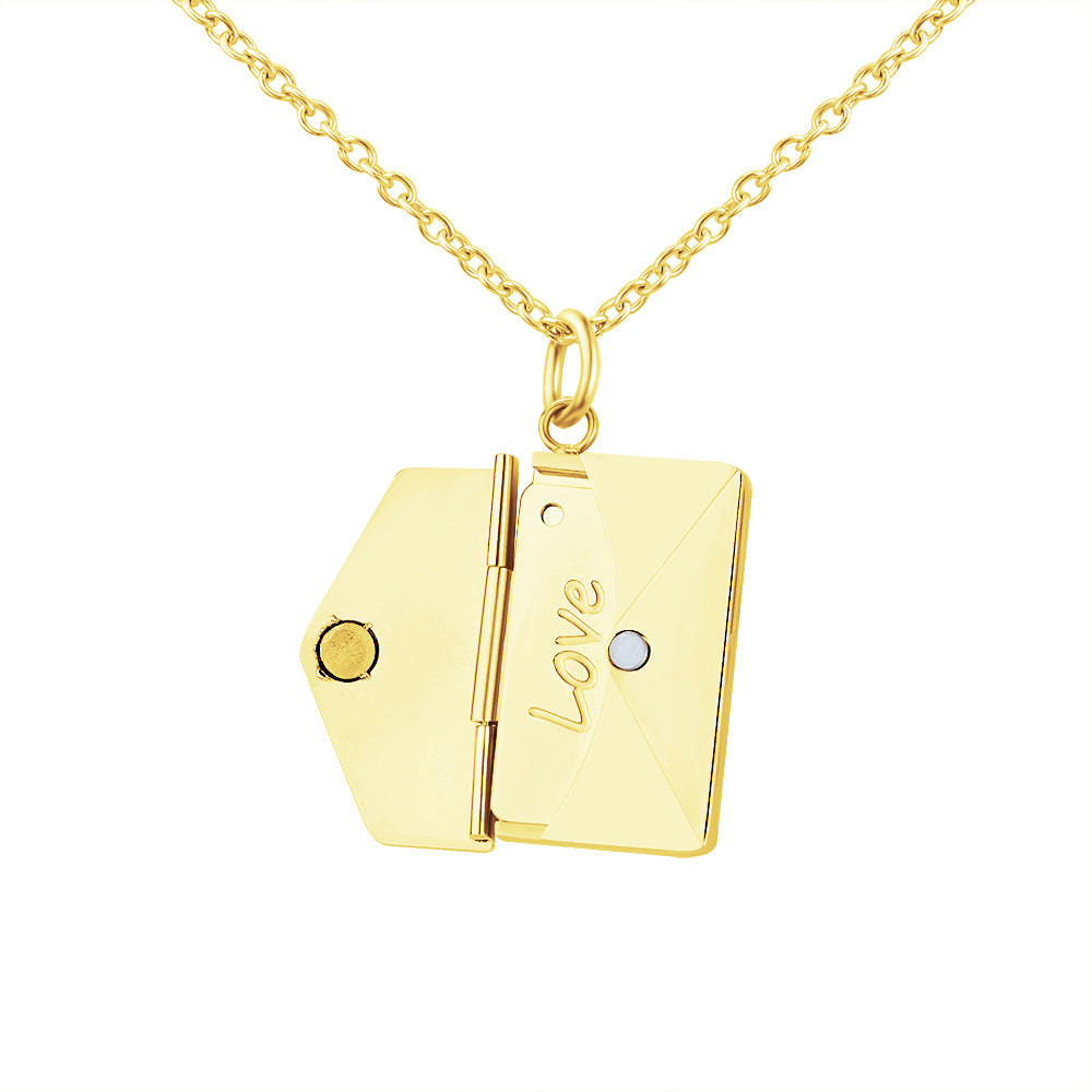 European and American DIY personality fashion versatile love envelope necklace silver engraving clavicle chain Valentine's Day gifts