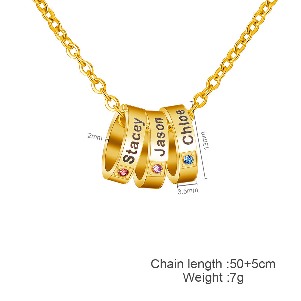 European and American new stainless steel ring lettering temperament titanium steel necklace 12 colors birthstone personality beaded clavicle chain