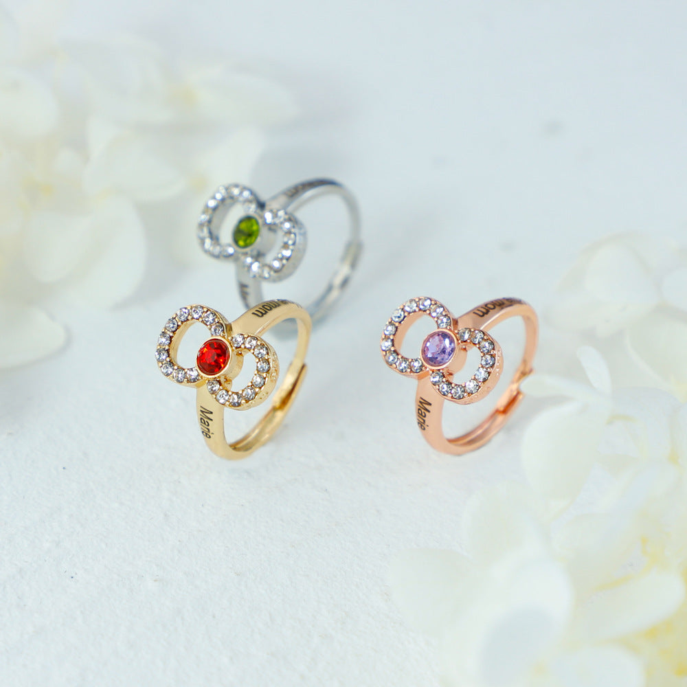 Independent station source, mother's gift, diamond, engraved name ring, material, personality, DIY women's jewelry, hand jewelry