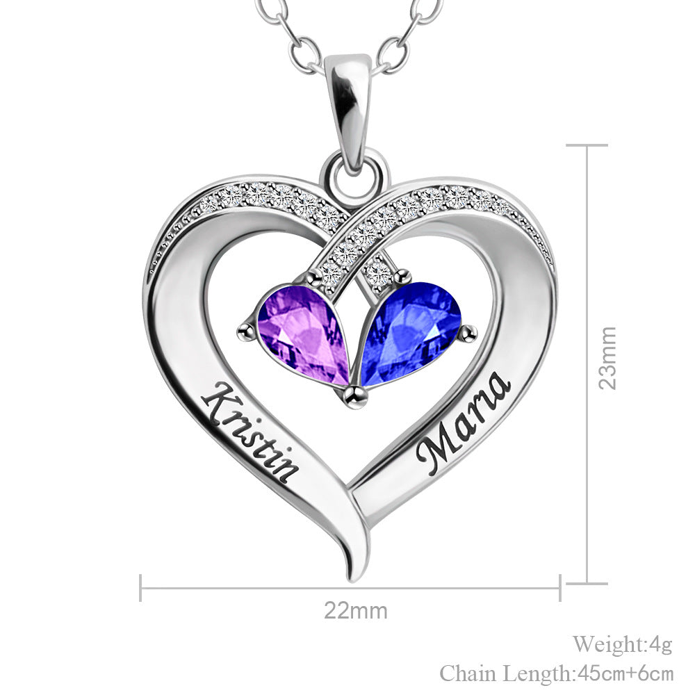 double-letter water drop couple necklace women's engraved name to send girlfriends peach heart pendant clavicle chain jewelry
